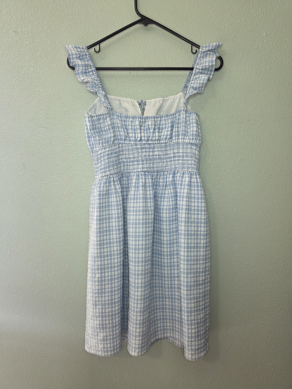 Wayf Light Blue And White Smocked Gingham Dress Size S - Picture 2 of 9